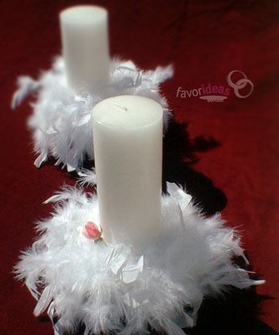 A simple but lovely centerpiece for your angel wedding pillar candles